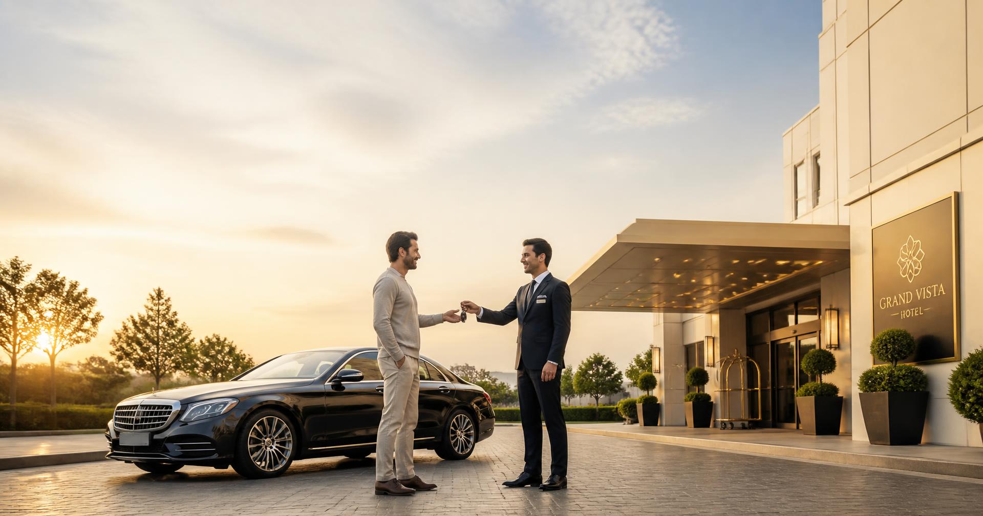 Falcon Drive chauffeur handing car keys to a customer